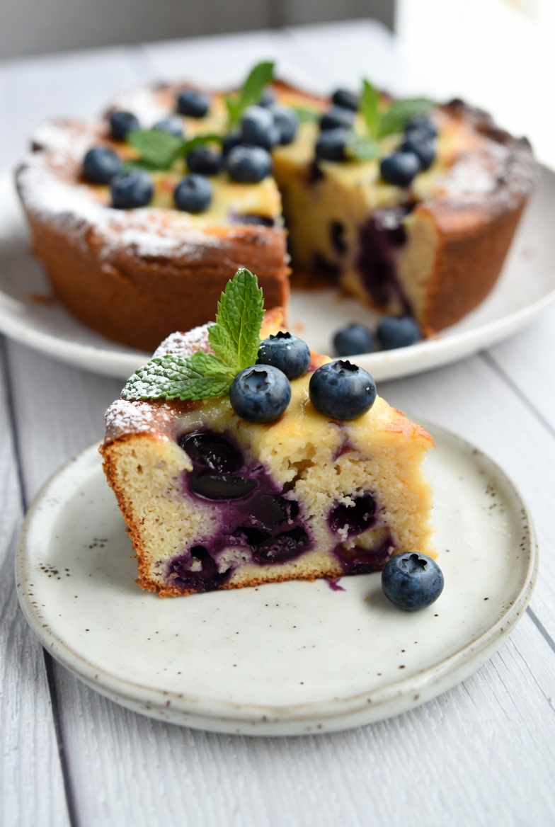 Pastel de Arándanos y Plátano de 4 Ingredientes (Sano, Cremoso y Sin Harina)